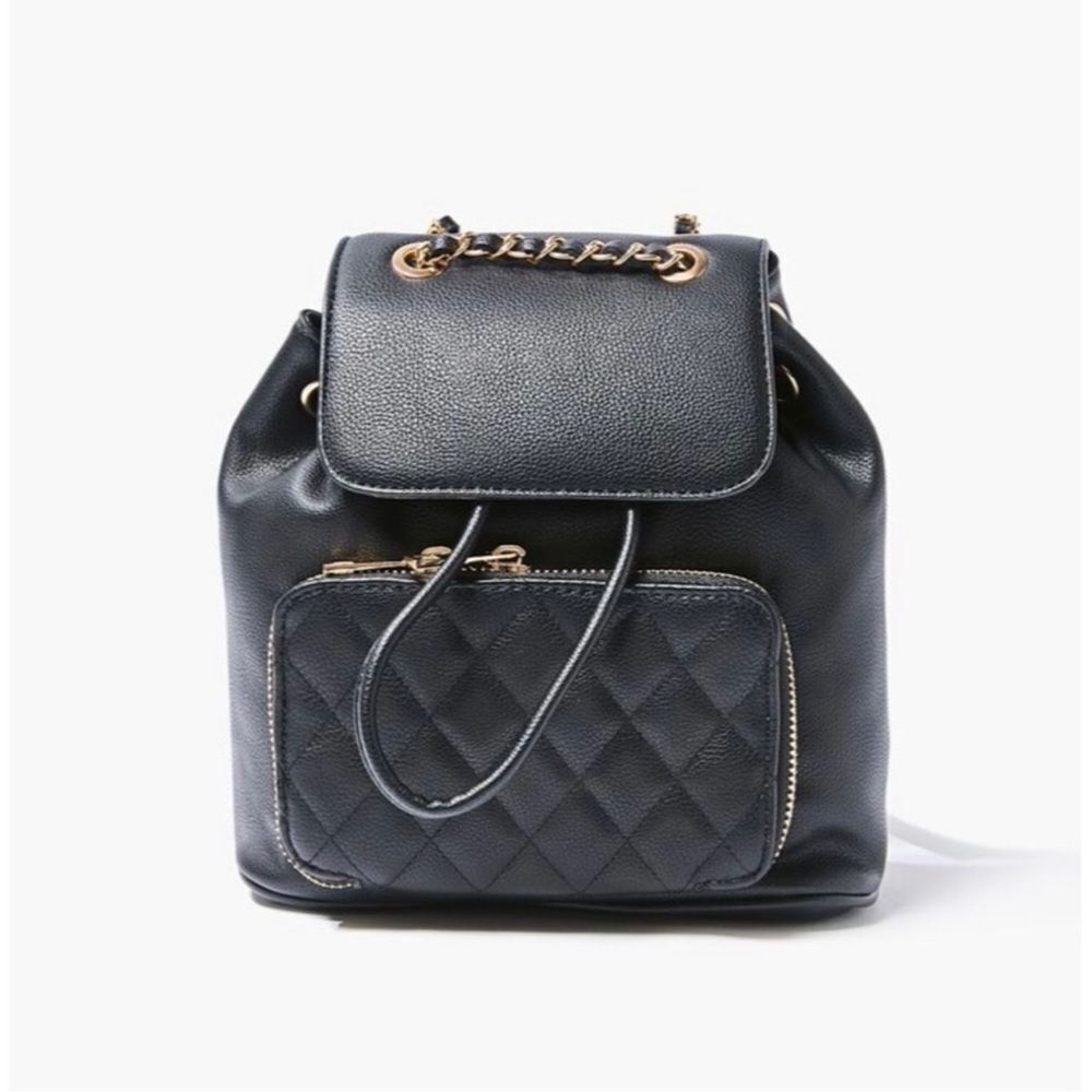 Forever 21 Drawstring Quilted Backpack Bookbag Black